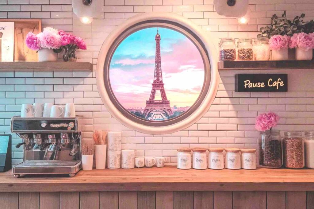 French cafe with eiffel tower