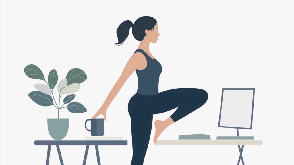 Woman doing yoga at desk